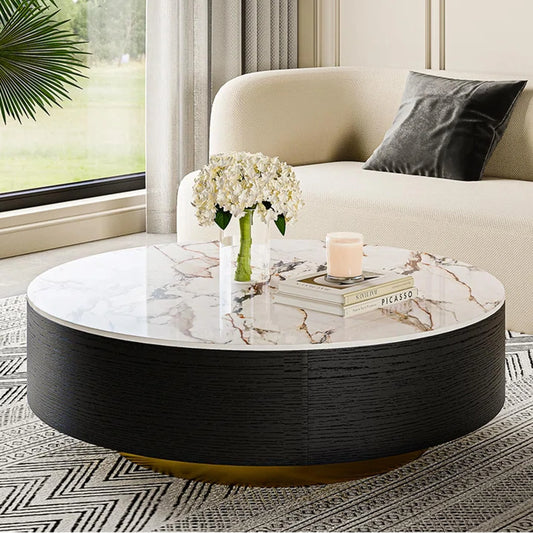 POVISON Modern Round Coffee Table with Storage - View 1