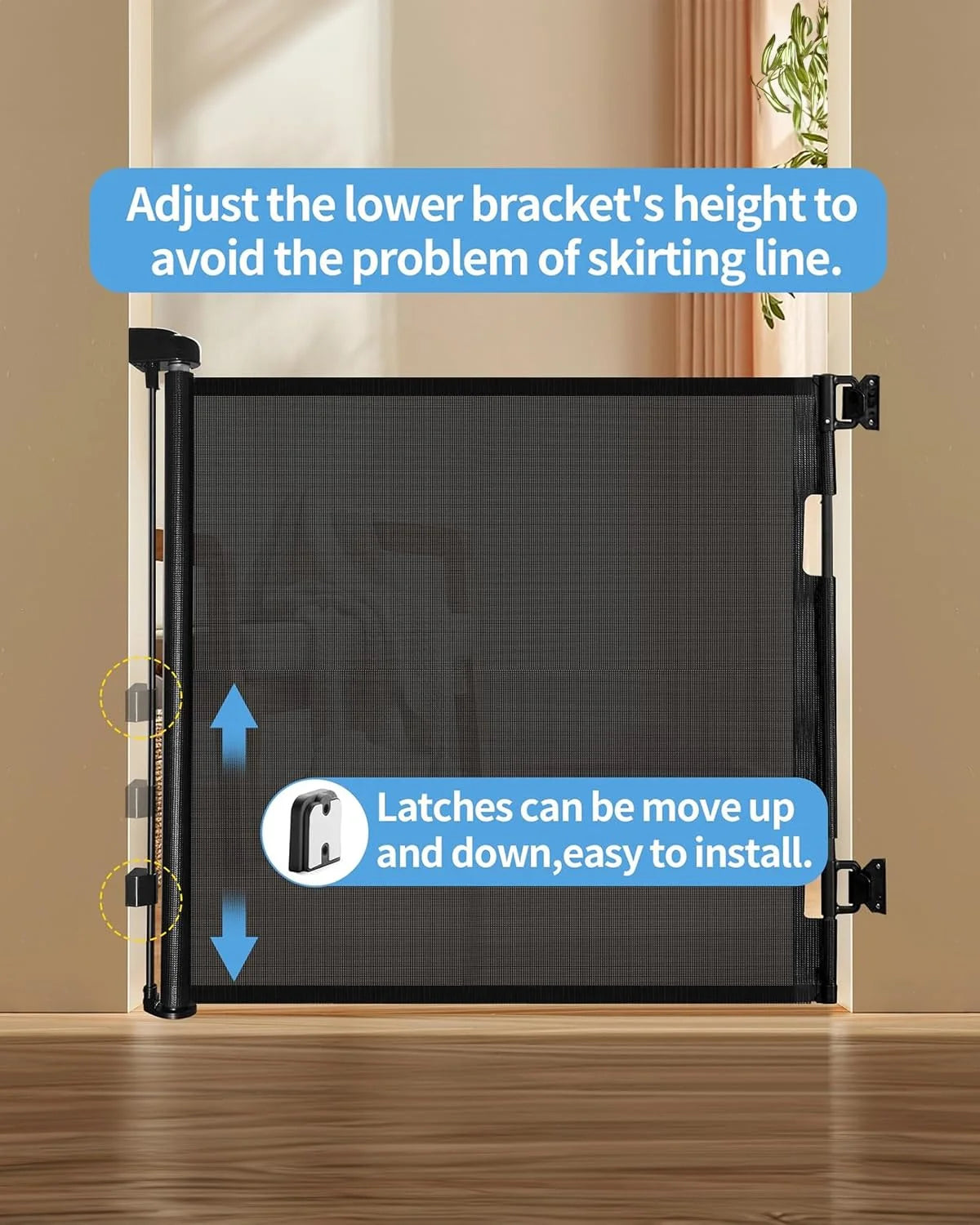 Black Mesh Retractable Baby Gate,Mesh Baby Gate or Mesh Dog Gate,33" Tall,Extends up to 55" Wide,Child Safety Gate for Doorways, Stairs, Hallways, Indoor/Outdoor?Black,33"x55", As Is condition - View 3
