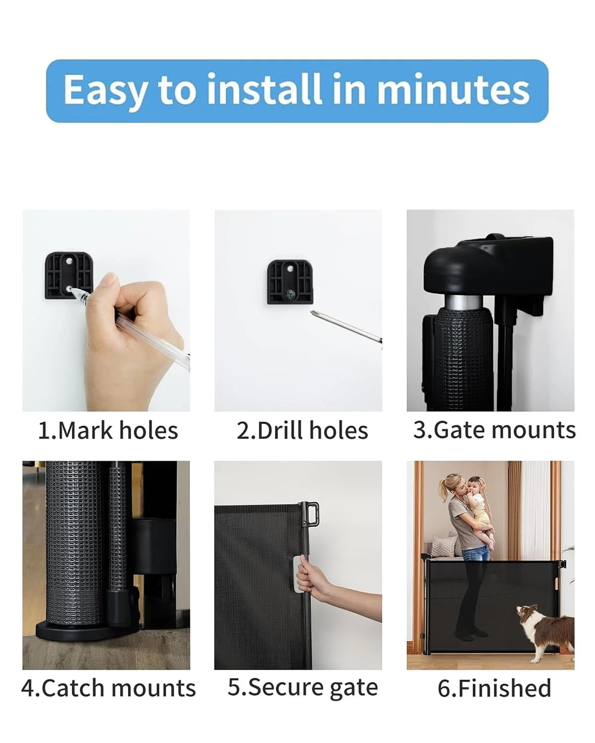 Black Mesh Retractable Baby Gate,Mesh Baby Gate or Mesh Dog Gate,33" Tall,Extends up to 55" Wide,Child Safety Gate for Doorways, Stairs, Hallways, Indoor/Outdoor?Black,33"x55", As Is condition - View 5