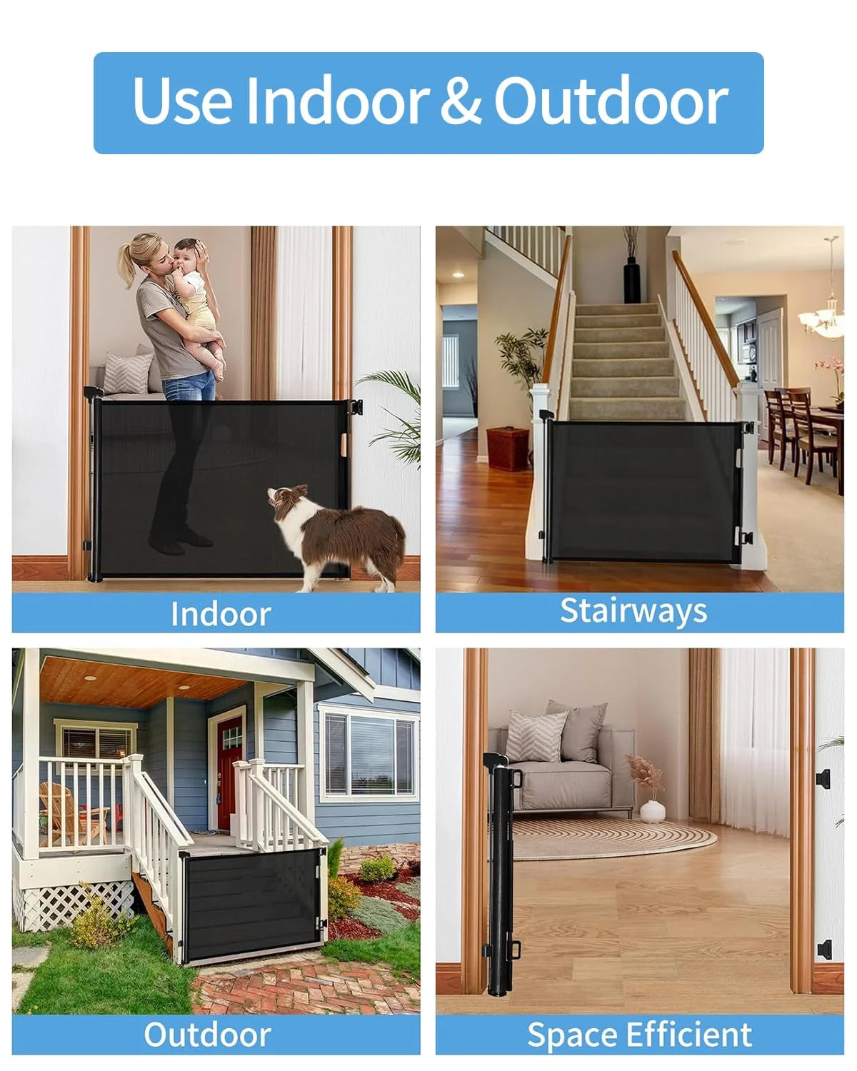 Black Mesh Retractable Baby Gate,Mesh Baby Gate or Mesh Dog Gate,33" Tall,Extends up to 55" Wide,Child Safety Gate for Doorways, Stairs, Hallways, Indoor/Outdoor?Black,33"x55", As Is condition - View 6