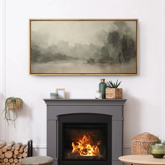 Rustic Countryside Misty Forest Abstract Landscape Wall Artwork - View 1