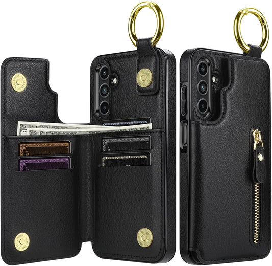 SAMONPOW Samsung Galaxy A15 5G Case Wallet with Card Holder in Black - View 1