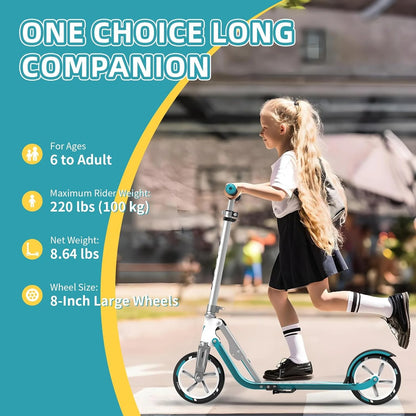 Turquoise Aluminum Scooter for Kids 6-12 & Adults | Adjustable Height, Foldable, Lightweight Aluminum Frame | Holds Up to 220lbs | Smooth Ride on Any Terrain 205Turquoise, Good Condition condition - View 5