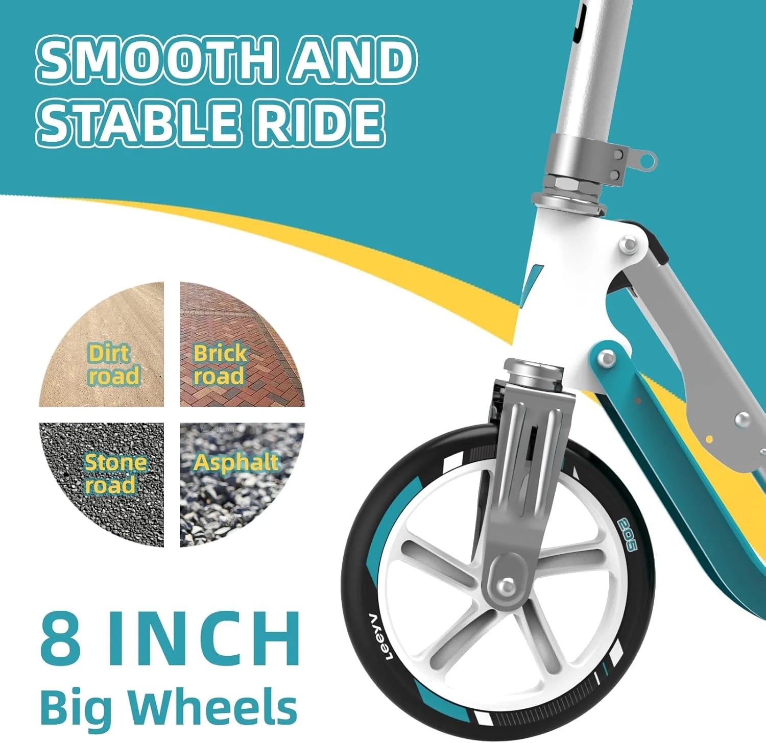 Turquoise Aluminum Scooter for Kids 6-12 & Adults | Adjustable Height, Foldable, Lightweight Aluminum Frame | Holds Up to 220lbs | Smooth Ride on Any Terrain 205Turquoise, Good Condition condition - View 7