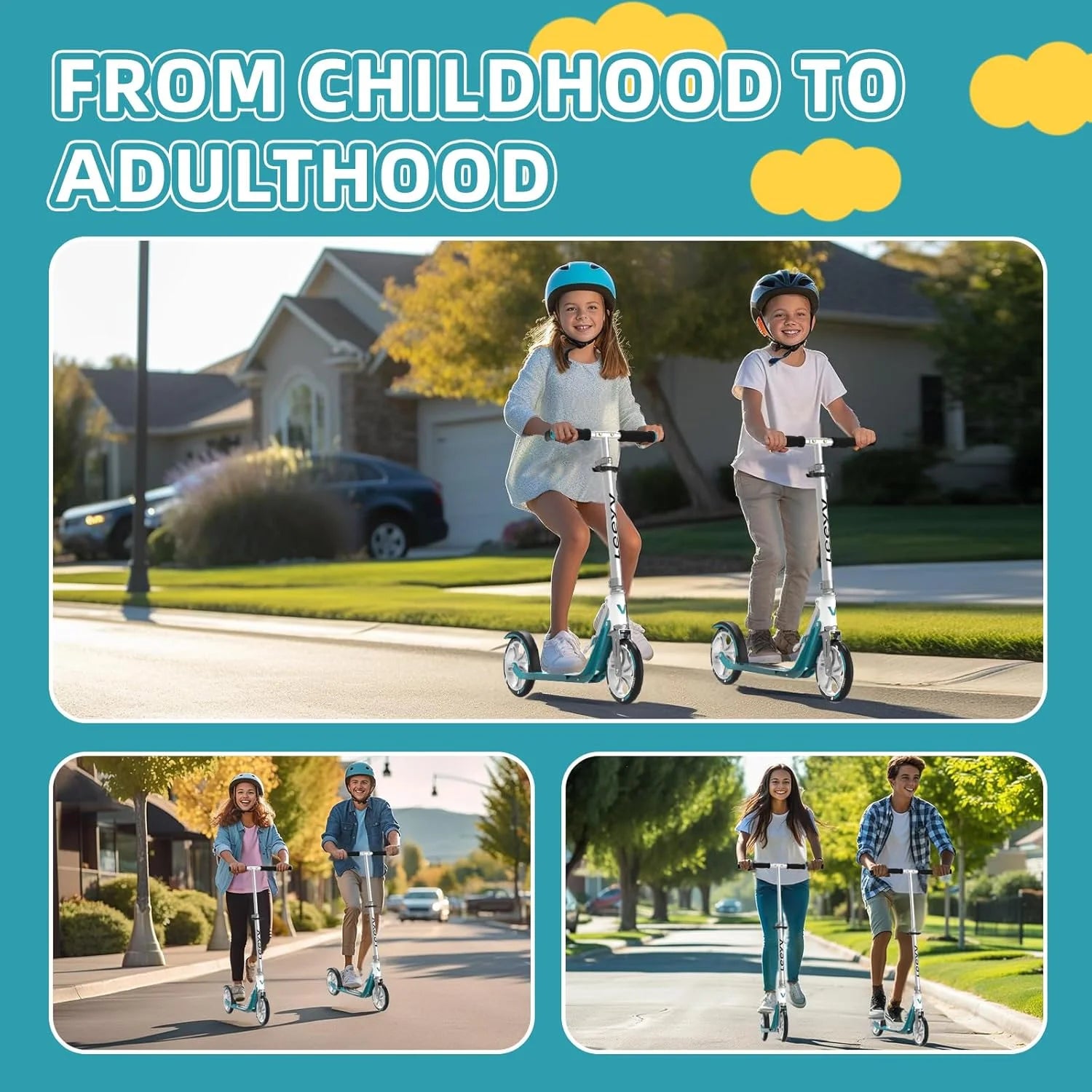 Turquoise Aluminum Scooter for Kids 6-12 & Adults | Adjustable Height, Foldable, Lightweight Aluminum Frame | Holds Up to 220lbs | Smooth Ride on Any Terrain 205Turquoise, Good Condition condition - View 9