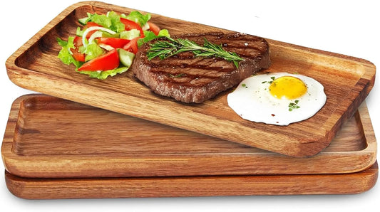 Set of 3 Versatile Acacia Wood Serving Trays - View 1