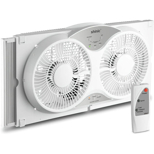 shinic 9" Twin Window Fan with Reversible Airflow, Remote Control - View 1