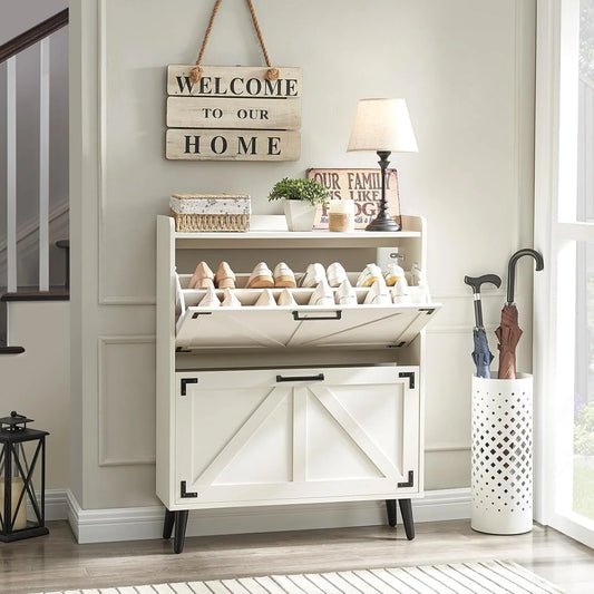 Farmhouse Shoe Storage Cabinet - Antique White - View 1
