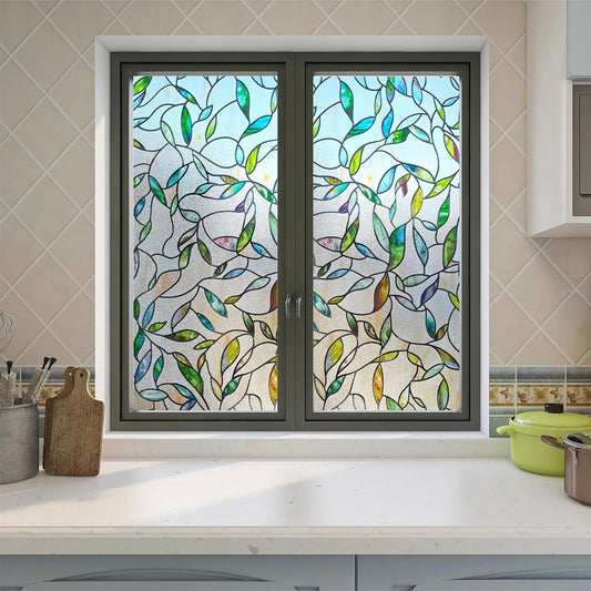 Colorful Leaves Stained Glass Window Film - View 1