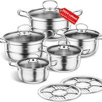 Stainless Steel Cookware Set, 12 Piece Kitchen Induction Cookware Set