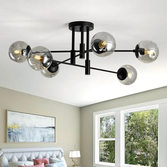 Black Farmhouse Chandelier with Glass Globe Sputnik Design - View 1