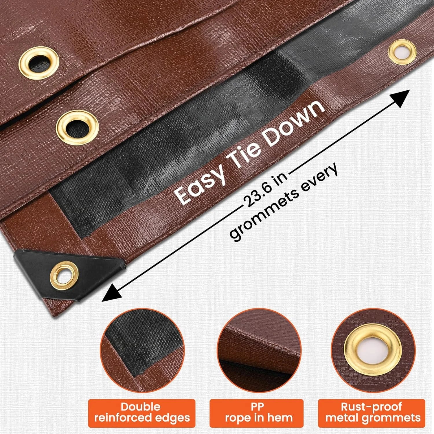 Brown/Black Poly Tarp 12x16FT, 16 Mil Heavy Duty Large Tarps, Waterproof Tarp with Brass Grommets and Reinforced Edges, UV Resistant, Tear&Fade Resistant Poly Tarp for Outdoor Camping Pool Car Tent Brown/Black-16mil 12' x 16', As Is condition - View 6
