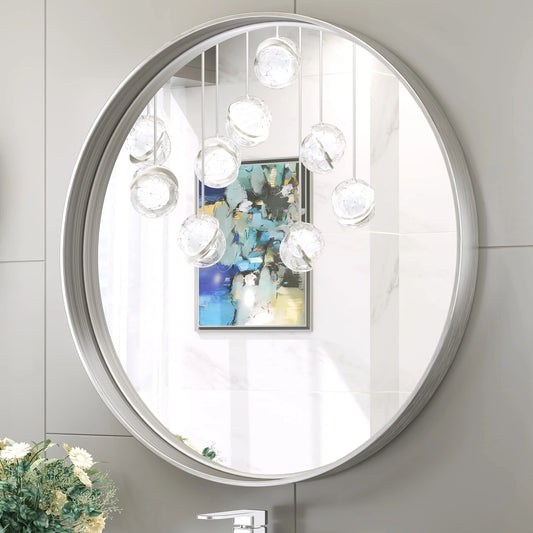 TETOTE Silver Round Mirror for Bathroom - View 1