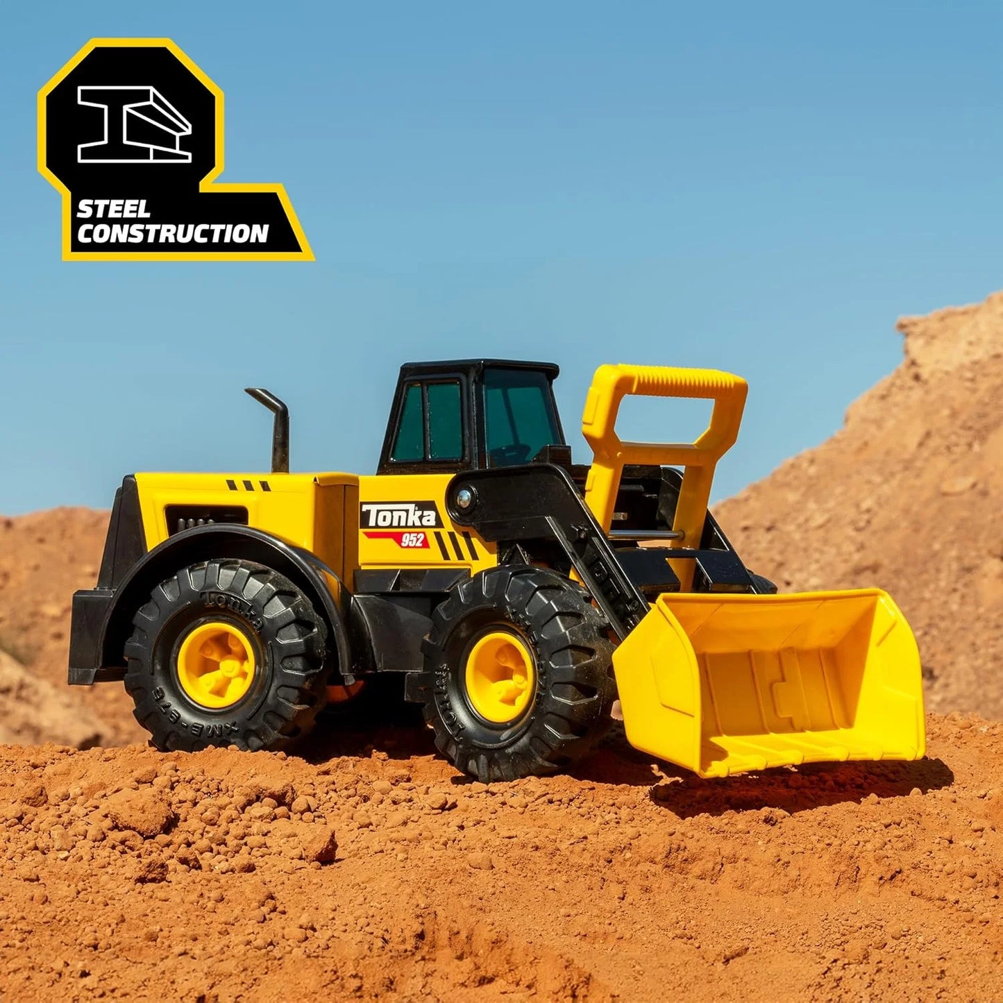 Yellow Steel, Plastic Tonka Steel Classics Front Loader - Made with Steel & Sturdy Plastic, Yellow Toy Construction Truck, Boys and Girls, Kids, Toddlers, Ages 3+, Brand New condition - View 6