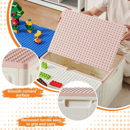 Toy Box Toy Chest with Building Lid for Duplo Blocks Pink+White 2 Pack - View 7