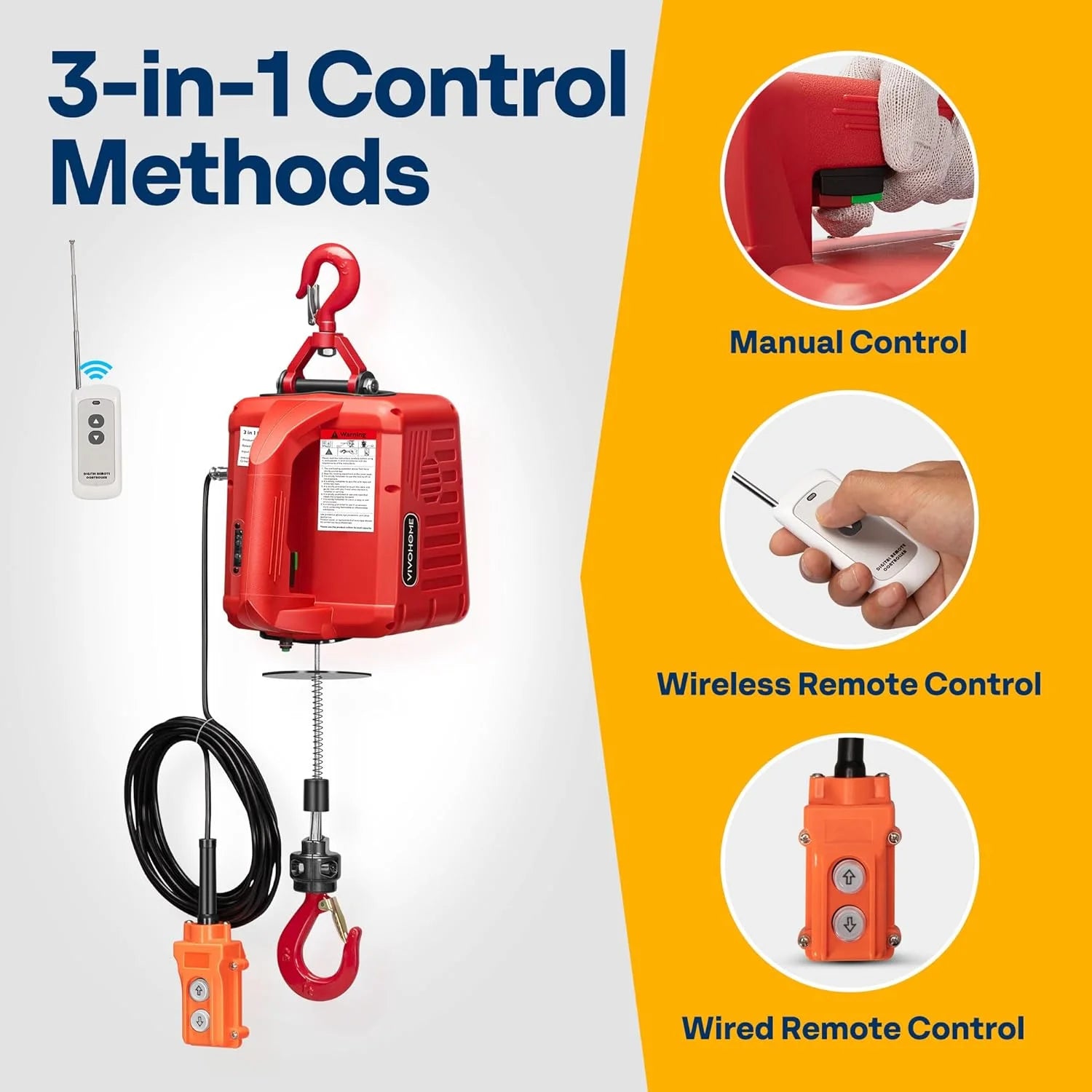 product VIVOHOME 3-in-1 Electric Hoist, Powerful 110V Portable Winch with 1540Lbs Loading Capacity, 40ft Lifting Height, and Overload Protection, Perfect for Garage, Warehouses, and Factories, As Is condition - View 4