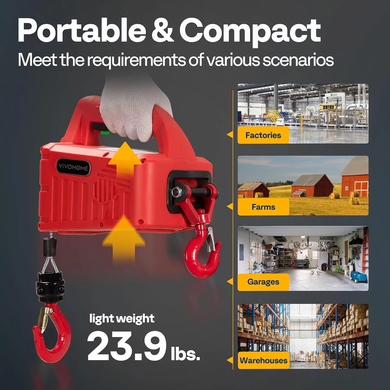 product VIVOHOME 3-in-1 Electric Hoist, Powerful 110V Portable Winch with 1540Lbs Loading Capacity, 40ft Lifting Height, and Overload Protection, Perfect for Garage, Warehouses, and Factories, As Is condition - View 8