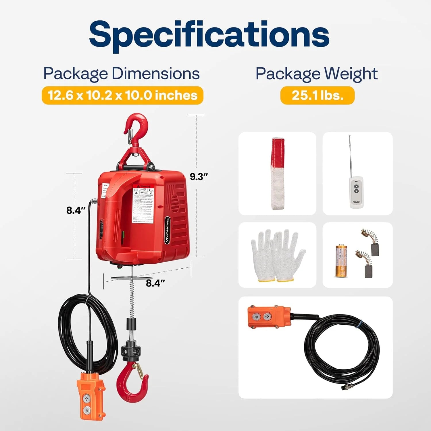 product VIVOHOME 3-in-1 Electric Hoist, Powerful 110V Portable Winch with 1540Lbs Loading Capacity, 40ft Lifting Height, and Overload Protection, Perfect for Garage, Warehouses, and Factories, As Is condition - View 9