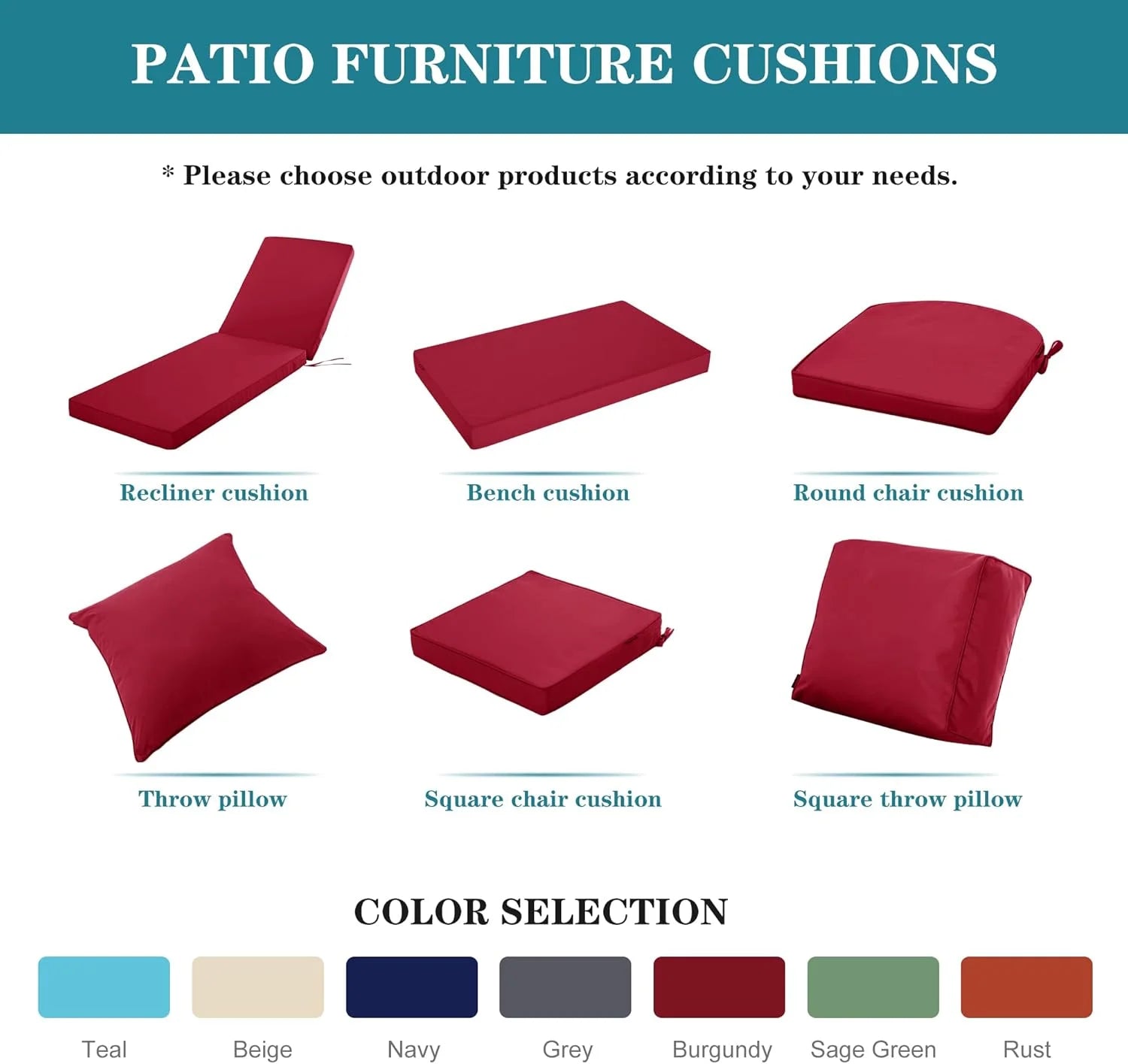 Waterproof Outdoor Chair Cushion Set - Burgundy, Set of 4 - View 12
