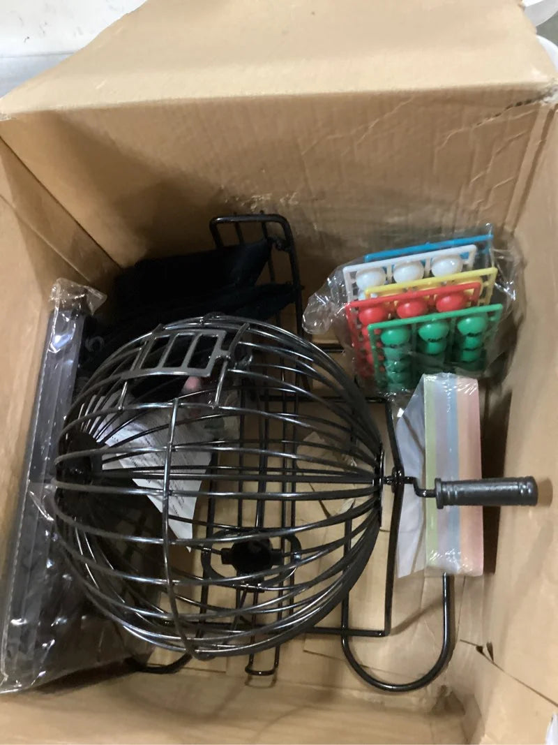 Multi-color Metal, Plastic Yuanhe Jumbo Bingo Game Set - 11" Metal Round Cage, 75 Colored Balls, 100 Bingo Cards, 500 Mixed Chips and Master Board for Large Groups, Parties Jumbo Set, Brand New condition - View 2